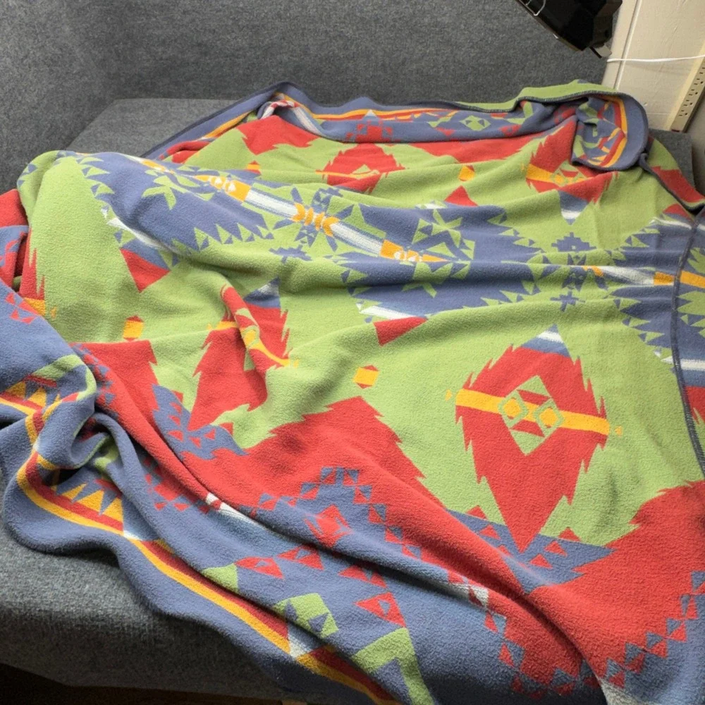 Vintage Polo Ralph Lauren Southwestern Aztec Blanket King Green Heavy Camp 90s